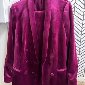 Women's Velvet Double-Breasted Jacket and matching trousers/pantsuit set- Purple